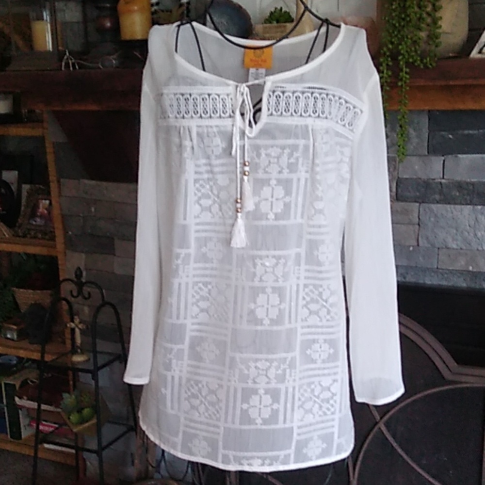 Ruby Rd. Boho Dress Blouse Tunic Sheer - Picture 2 of 6